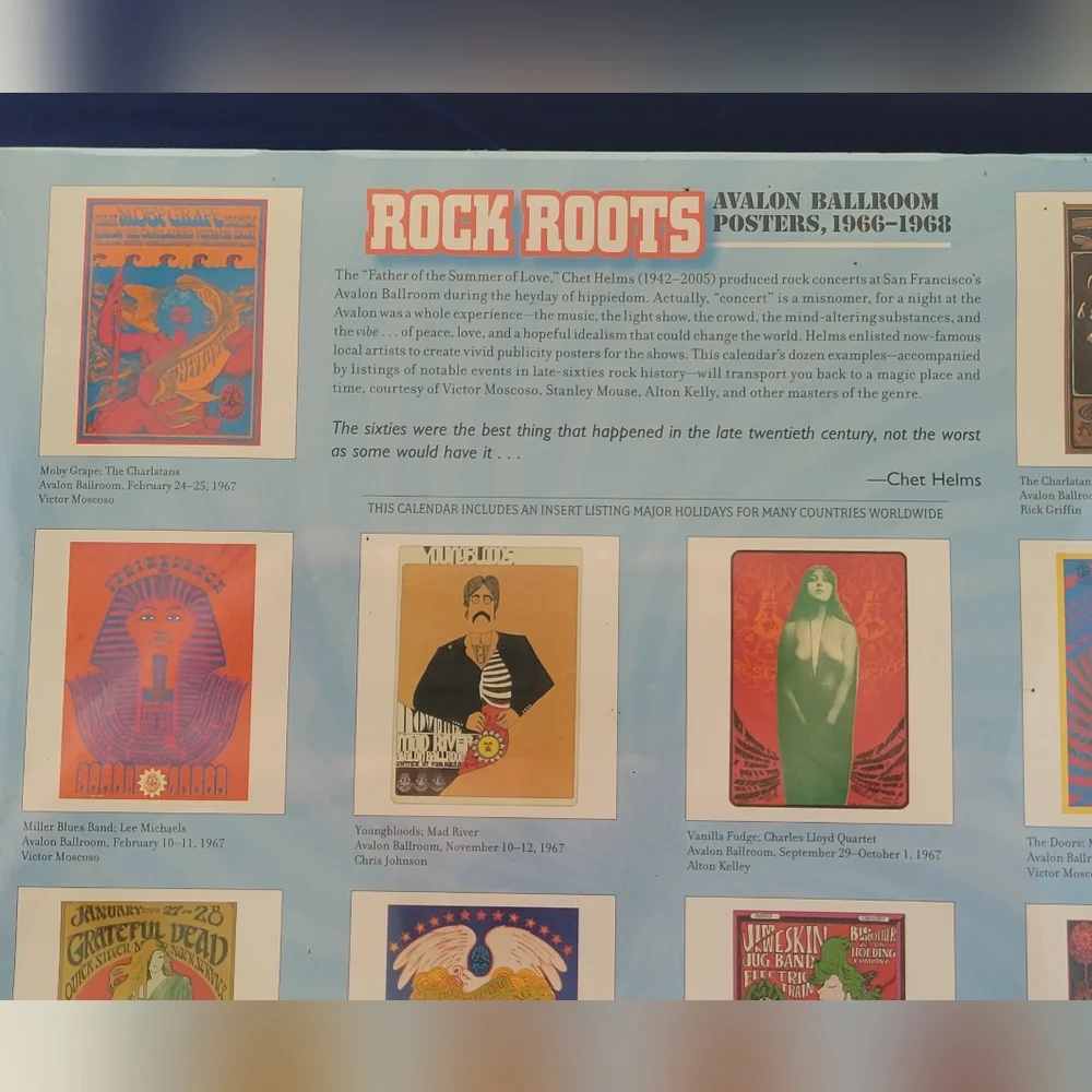 BRAND NEW 2009 Calendar Rock Roots Avalon Ballroom Posters 1966-1968 Pomegranate